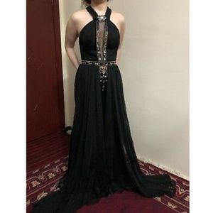 Black satin and chiffon pageant prom dress gown 6